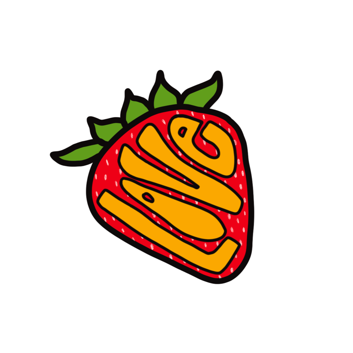 Strawberry-shaped patch with 'LOVE' text on a white background